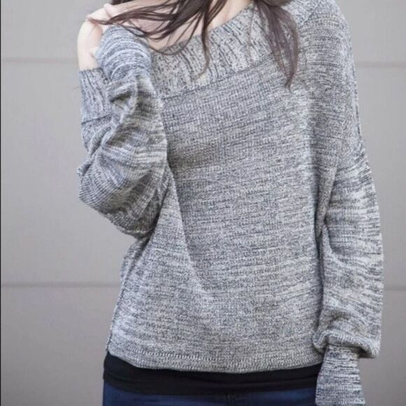 Free People Size XS Gray Flash Dance Oversized One Shoulder Sweater - Picture 1 of 11
